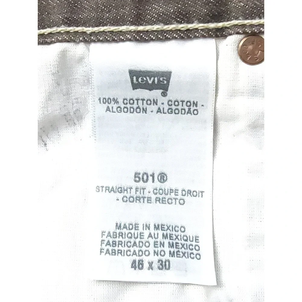 Levis 501 XX Straight Leg Jeans Mens W46 L30 Brown Button Fly 100%‎ Cotton Denim